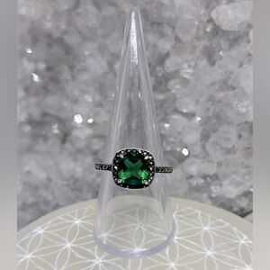 Vintage Green CZ Marcasite Halo Ring 925